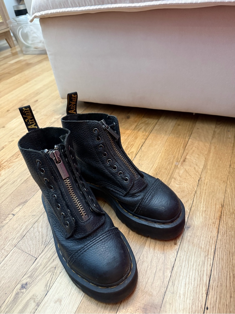 Dr. Martens Kids Black Leather Front-Zip Ankle Boots
